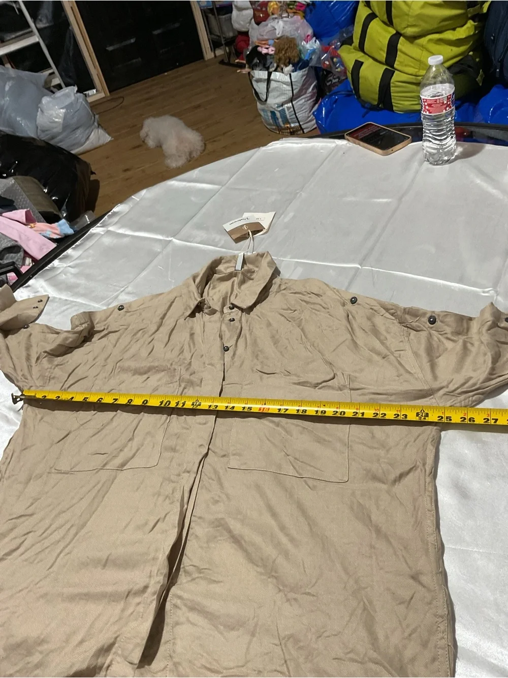 stradivarius Beige/Tan Lightweight Button-Up Shirt